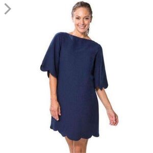 Sail To Sable Navy Poly Crepe Scalloped Dress